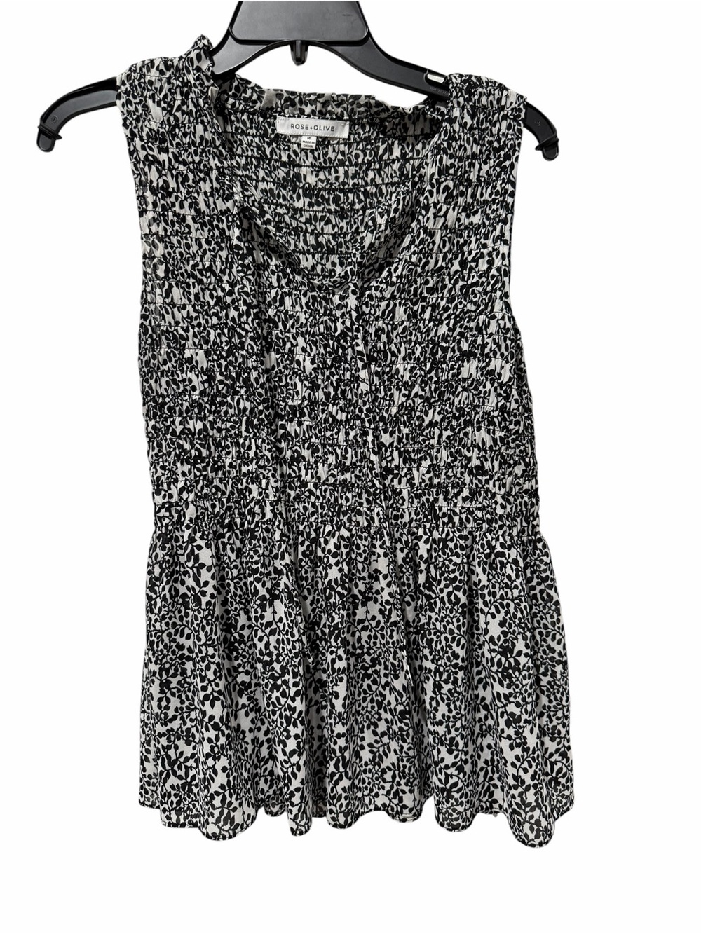 Rose & Olive Black and White Smocked Printed Top